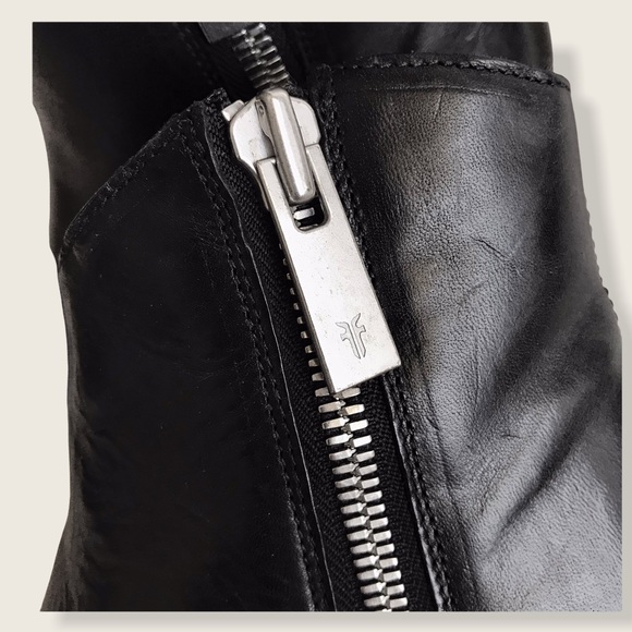 Frye Sacha Zip Shortie Black Leather Ankle Booties - Picture 11 of 16